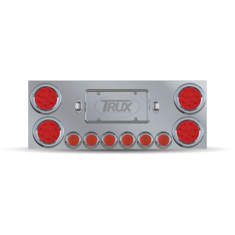 Stainless Rear Center Panel Red LED/Red Lens w/ 4x4" & 6x2" LEDs & 2 License LEDs